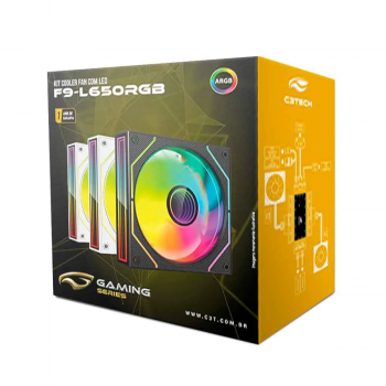 KIT COOLER FAN ARGB P/GABINETE C/3 UNI LED ARGB F9-L650BKRGB C3 TECH