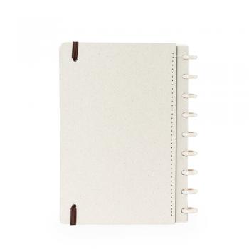 Caderno de Disco Ecológico capa dura em papel reciclado, com fechamento em elástico .