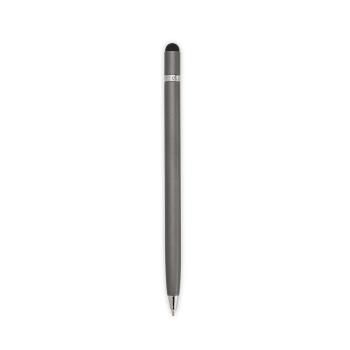 Caneta Metal Touch com detalhe emborrachado no topo.