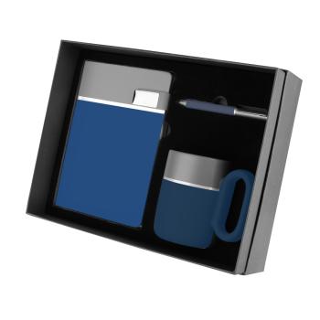 Kit Escritório Caderno em PU cinza, Caneta e Caneca de Ceramica