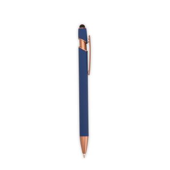 Caneta Metal Touch com pintura de acabamento emborrachado e acionamento por clique.
