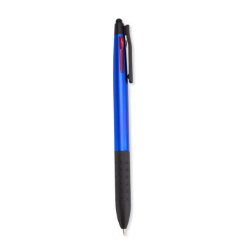 Caneta 3 em 1 Touch em plástico ABS com três cargas esferográficas de 0,7mm nas cores azul, vermelha e preta.