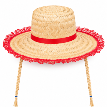 Chapeu de Palha Junino Moça Trança e Renda Color