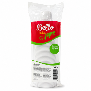 COPO DE PAPEL 300ML BRANCO BELLO FESTAS PAPER 25UNIDADES LQ