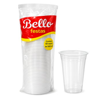 COPO PS 500ML TRANSPARENTE BELLO FESTAS - 50 Unidades LQ