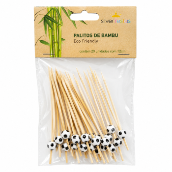 PALITO EM BAMBU P/ PETISCOS BOLA DE FUTEBOL 12 CM