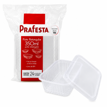 POTE PP 350ML RETANGULAR COM TAMPA C/24 LQ