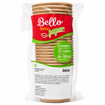 COPO DE PAPEL 180ML KRAFT BELLO FESTAS PAPER 25 UNIDADES