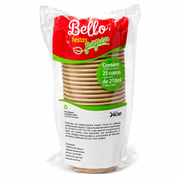 COPO DE PAPEL 210ML KRAFT BELLO FESTAS PAPER 25 UNIDADES