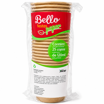 COPO DE PAPEL 120ML KRAFT BELLO FESTAS PAPER 25 UNIDADES
