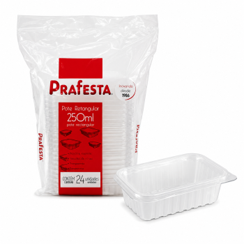 POTE PP 250ML RETANGULAR COM TAMPA C/24 LQ