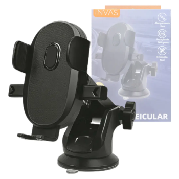 IN-12962 - SUPORTE DE CELULAR, DE PLASTICO, COM TRAVA, PARA USO DENTRO DE CARROS