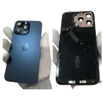 TAMPA TRASEIRA IPHONE 15 PRO MAX COMPLETA COM ANEL E LENTE TITANIO AZUL