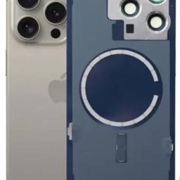 TAMPA TRASEIRA IPHONE 15 PRO MAX COMPLETA COM ANEL E LENTE TITANIO NATURAL