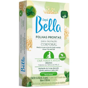 FOLHAS DEPILATÓRIAS CORPORAL DEPIL BELLA CHÁ VERDE E AVEIA C/16
