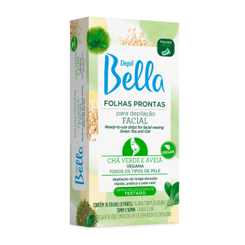 FOLHAS DEPILATÓRIAS FACIAL DEPIL BELLA CHÁ VERDE E AVEIA C/16