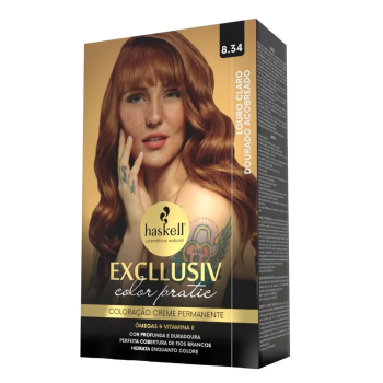 TINTA HASKELL EXCLLUSIV COLOR PRATIC 8.34 LOURO CLARO DOURADO ACOBREADO