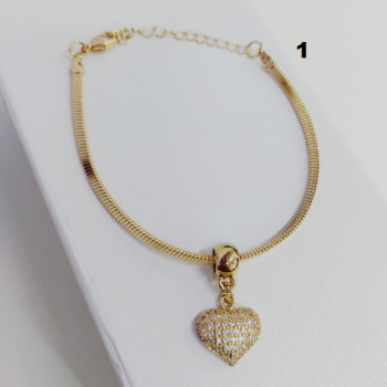 BIJU - PULSEIRA PINGENTE CORAÇÃO COM STRASS