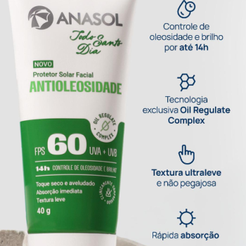 PROTETOR SOLAR FACIAL ANASOL ANTIOLEOSIDADE FPS 60 40G