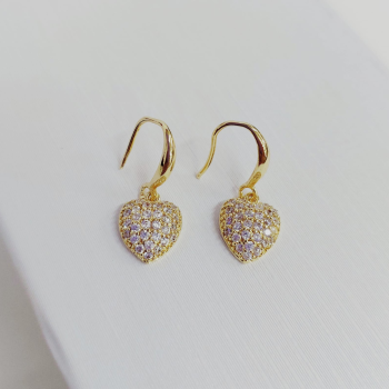 BIJU - BRINCO PINGENTE CORAÇÃO COM STRASS