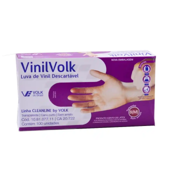 LUVA VOLK DE VINIL COM NITRILA SEM AMIDO 8 (M) C/100