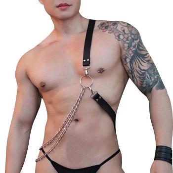 Harness Masculino em Couro e Corrente 2x100cm SI - 9347