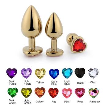 Plug Anal Pequeno Coração Roxo Em Aço Dourado - 7055