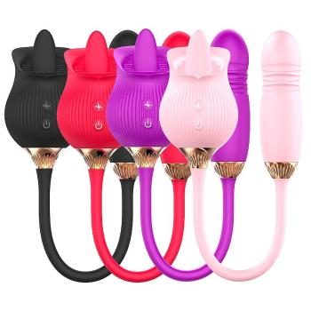 Vibrador Ponto G E Clitoris C/ Vai E Vem Formato De Rosa - 7848