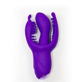 Vibrador Triplo Coelho e Cerdas 10V Aphrodisia - 5555