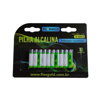 PILHA PALITO AAA ALCALINA FLEXGOLD CARTELA 10 PEÇAS LR03 7908417102399