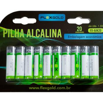 PILHA PEQUENA AA ALCALINA FLEXGOLD CARTELA 20PEÇAS LR06 7908417102412