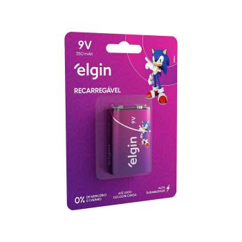 BATERIA 9V 250MAH RECARREGÁVEL CARTELA COM 1 UNIDADE ELGIN 7897013540011