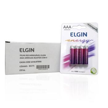 CAIXA 40 PILHA AAA PALITO RECARREGAVEL 1000MAH CARTELA COM 4 PEÇAS ELGIN 17897013536073