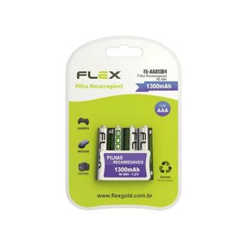 PILHA RECARREGÁVEL PALITO AAA 1300MAH CARTELA 4 PÇS FLEXGOLD 7898615158635