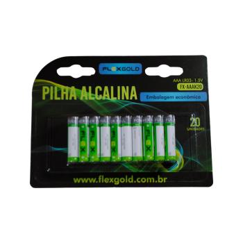 PILHA PALITO AAA ALCALINAl FLEXl GOLD CARTELA DE 20PEÇAS Lr03 7908417102405