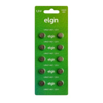 BATERIA LR621/AG1 1.5V TIPO BOTÃO CARTELA COM 10 PEÇAS ELGIN 7897013574009