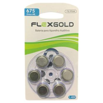 Pilha Bateria Auditiva 675 Pr44 Flexgold Cartela 6 peças 7898615150950