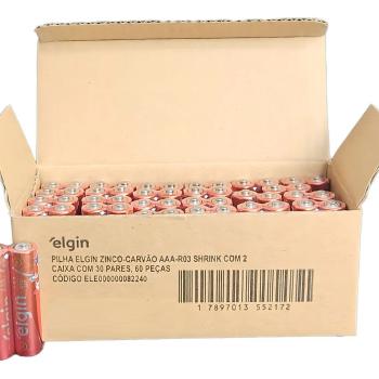 PILHA AAA PALITO COMUM CAIXA COM 60 PEÇAS BLISTER 2 EM 2 ELGIN 17897013552172