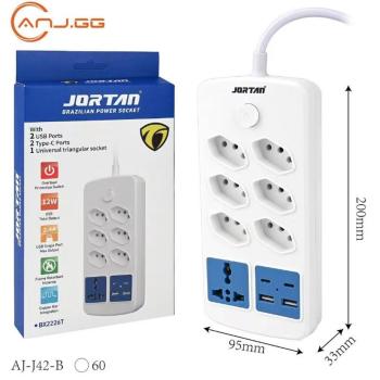 Extensão de Tomada 6 Entradas + USB e Type-C | 2500W | Com Proteção Contra Sobrecarga fang