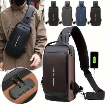 Bolsa De Peito Transversal De Couro Legítimo Mochila Pochete Desenho do tecido Liso com uso