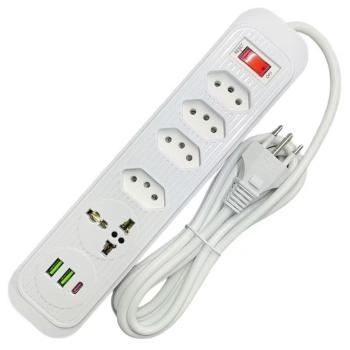Extensão 4 Tomada 2 Usb 1 Type-C 1 Universal Proteção Led Bivolt Power Filtro De Energia