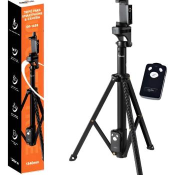 Tripé Profissional Camera Celular 1,34m Controle Bluetooth Preto