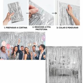 Cortina Franja Metalizada Prata 2x1m -Analu