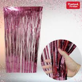 Cortina Franja Metalizada Rosa Claro 2x1m