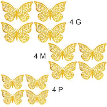 Kit Borboleta 3d  Dourada 12 pcs