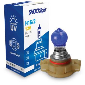 LAMPADA HALOGENA SUPER BRANCA H16 BORBOLETA 12V 24W 8500K SHOCKLIGHT SUPER BRANCA