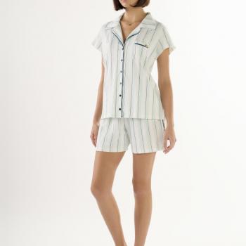 PIJAMA MEIA MANGA ABERTURA FRONTAL COM SHORTS EM MALHA ROTATIVA FEMININO / LISTRA PARAISO 100199