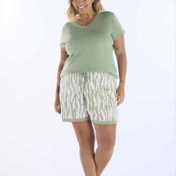 PIJAMA MEIA MANGA EM MEIA MALHA COM SHORTS EM MALHA ROTATIVA FEMININO 090235