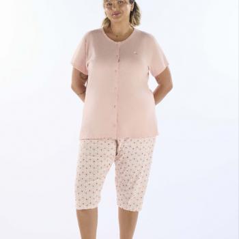 PIJAMA MEIA MANGA ABERTURA FRONTAL EM MEIA MALHA COM CAPRI EM MALHA ROTATIVA FEMININO 090249