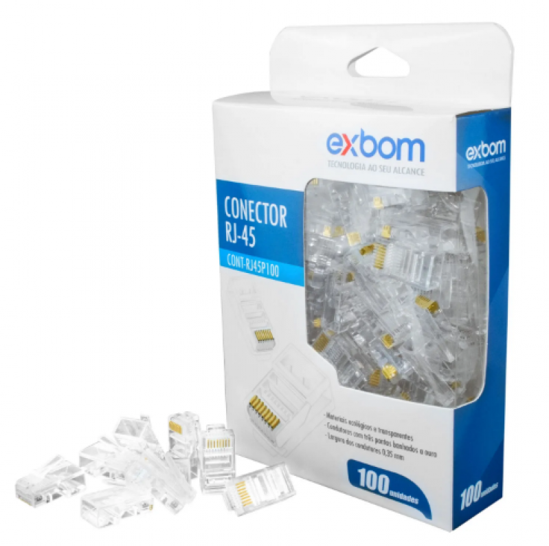 CONECTOR RJ45 CRISTAL 8P8C CAT5E SUPORTA GIGABIT COM 100